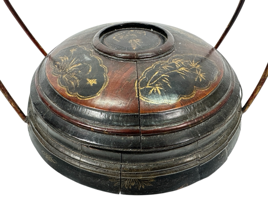 Vintage Chinese Hand Carved Hand Painted Wooden Basket 12W X 16H [Photo 2]