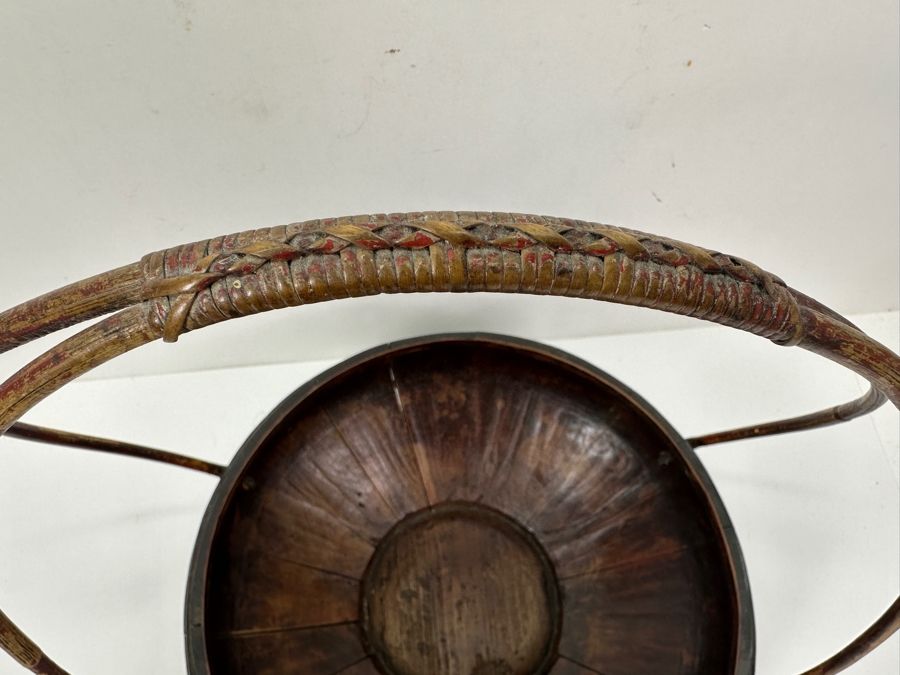 Vintage Chinese Hand Carved Hand Painted Wooden Basket 12W X 16H [Photo 10]