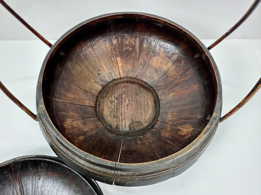 Vintage Chinese Hand Carved Hand Painted Wooden Basket 12W X 16H [Photo 8]