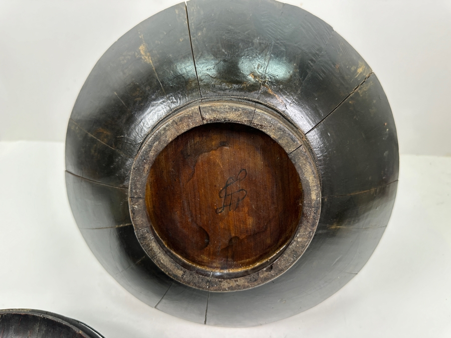 Vintage Chinese Hand Carved Hand Painted Wooden Basket 12W X 16H [Photo 11]