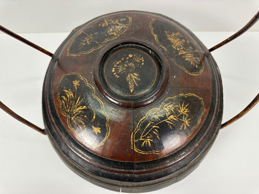 Vintage Chinese Hand Carved Hand Painted Wooden Basket 12W X 16H [Photo 6]