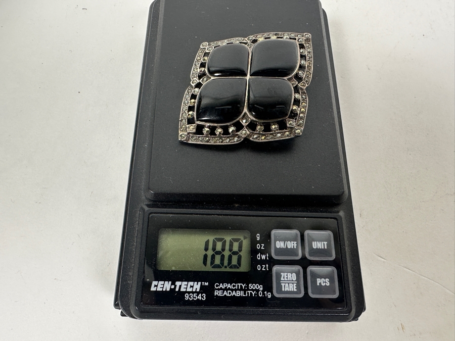 Vintage Sterling Silver Black Onyx Brooch Pin 18.8g [Photo 6]