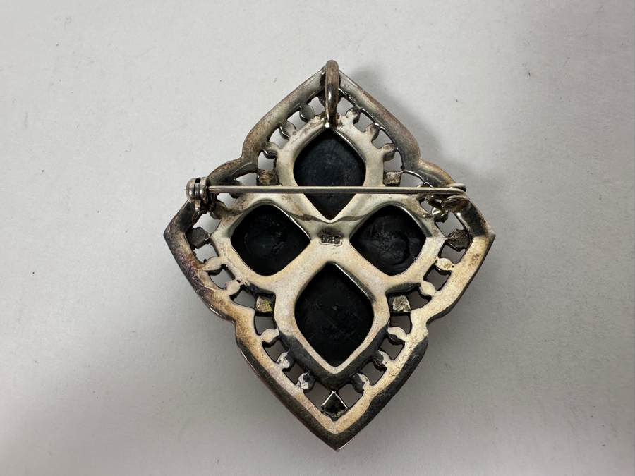 Vintage Sterling Silver Black Onyx Brooch Pin 18.8g [Photo 4]