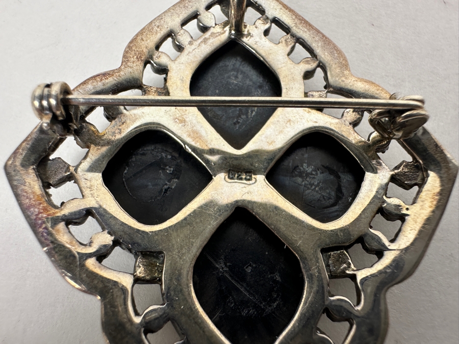 Vintage Sterling Silver Black Onyx Brooch Pin 18.8g [Photo 5]