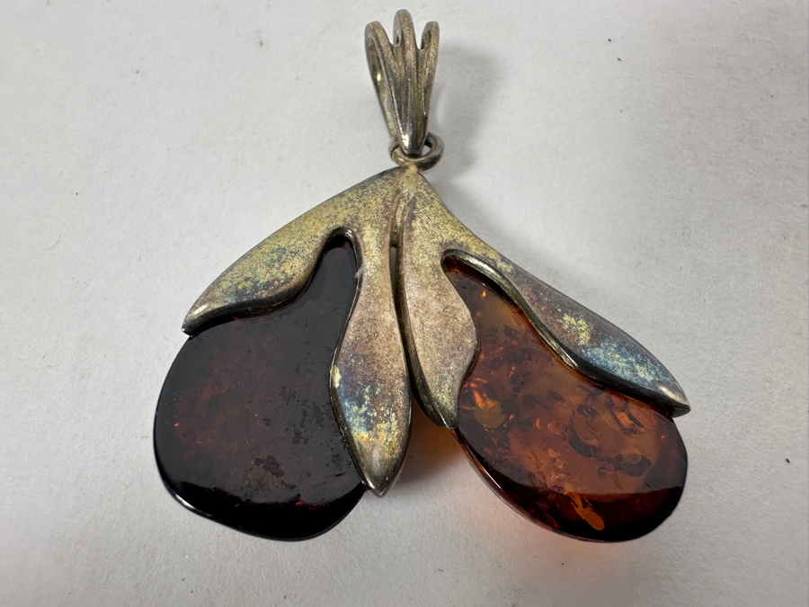 Vintage Silver Amber Pendant 15.5g [Photo 5]