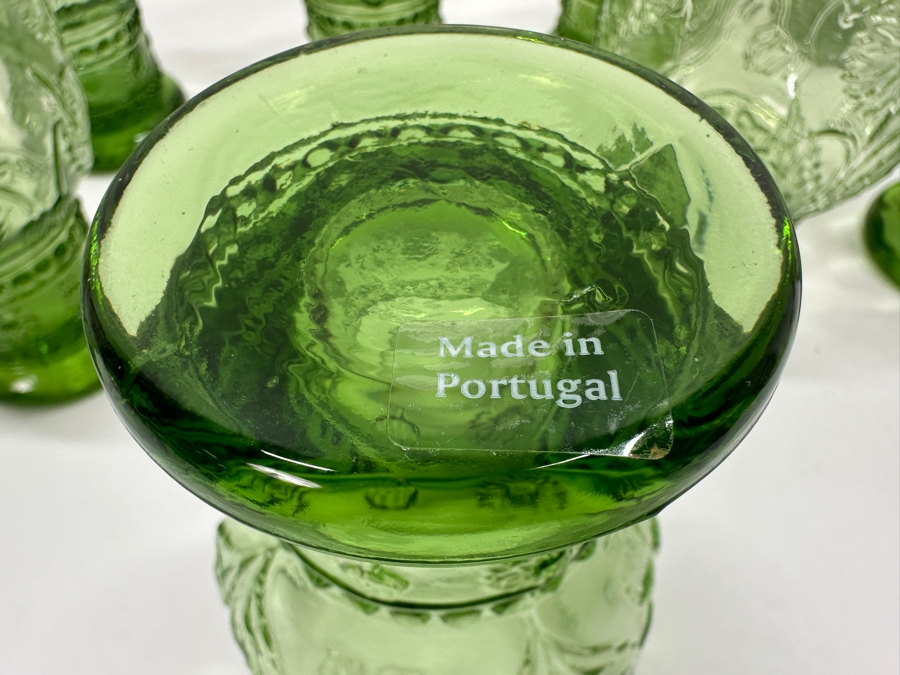 (10) Anthropologie Helianthus Green Glass Water Goblets 5H [Photo 5]