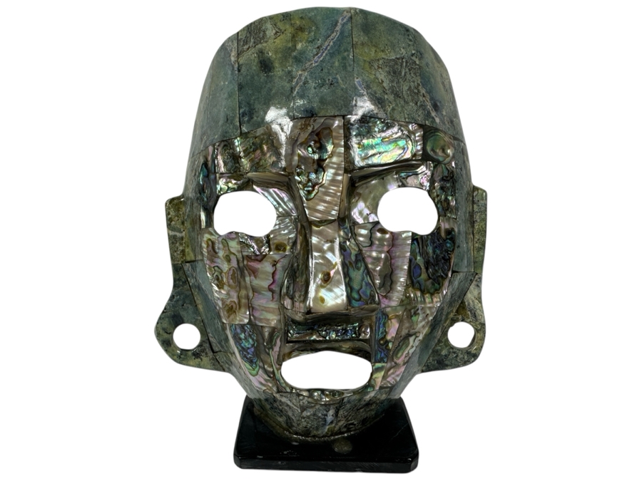 Stunning Abalone & Turquoise Stone Mosiac Mayan Aztec Ceremonial Mask 6.5W X 7.5H [Photo 1]