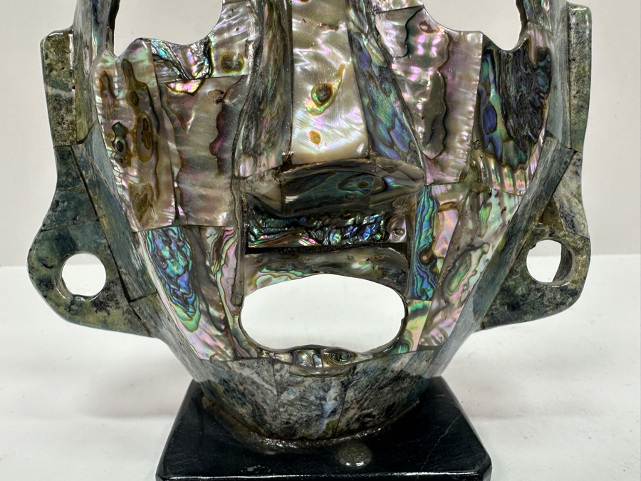 Stunning Abalone & Turquoise Stone Mosiac Mayan Aztec Ceremonial Mask 6.5W X 7.5H [Photo 5]