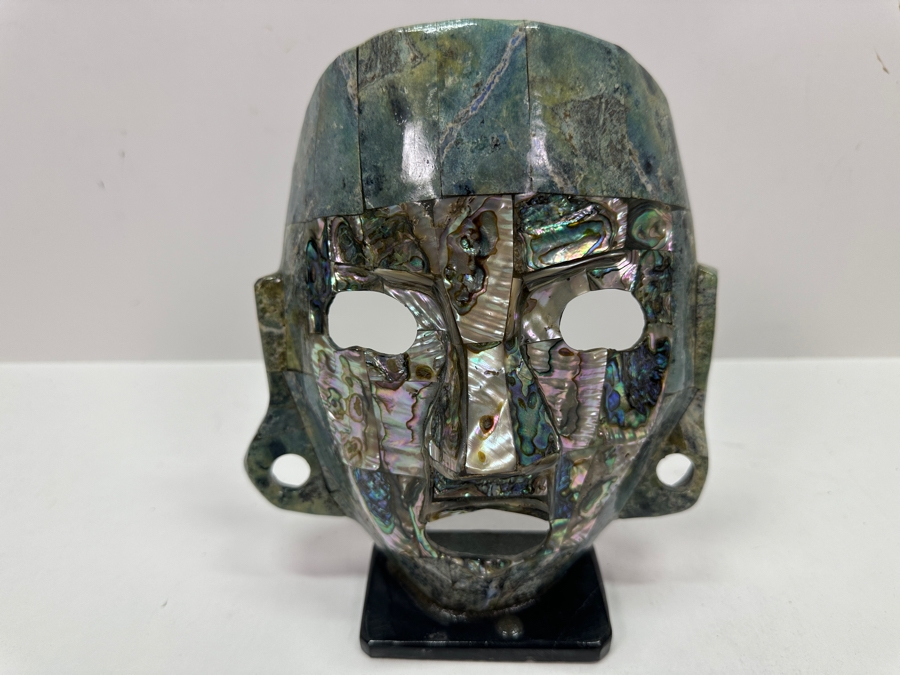 Stunning Abalone & Turquoise Stone Mosiac Mayan Aztec Ceremonial Mask 6.5W X 7.5H [Photo 2]