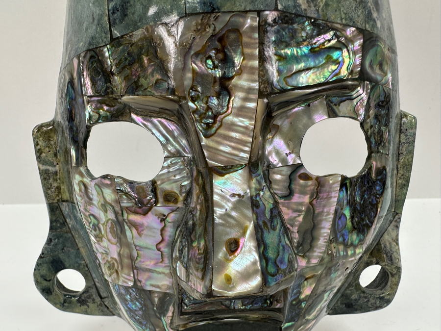 Stunning Abalone & Turquoise Stone Mosiac Mayan Aztec Ceremonial Mask 6.5W X 7.5H [Photo 4]