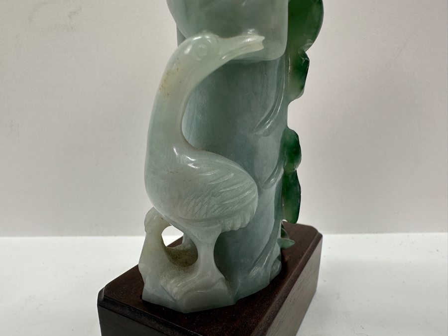 Vintage Chinese Carved Jadeite Guanyin Sculpture On Wooden Base 5.5H [Photo 8]