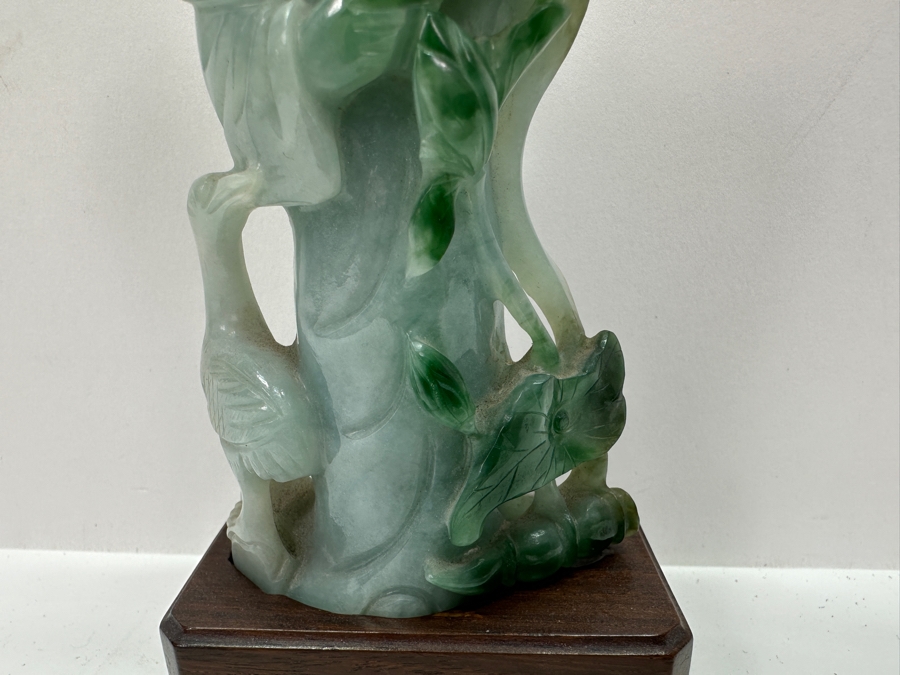 Vintage Chinese Carved Jadeite Guanyin Sculpture On Wooden Base 5.5H [Photo 5]