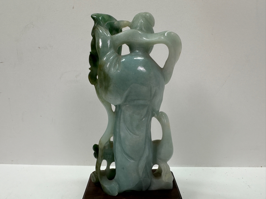 Vintage Chinese Carved Jadeite Guanyin Sculpture On Wooden Base 5.5H [Photo 10]