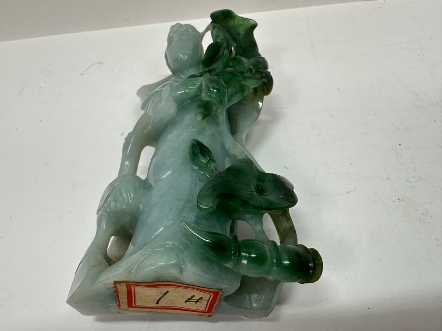 Vintage Chinese Carved Jadeite Guanyin Sculpture On Wooden Base 5.5H [Photo 12]