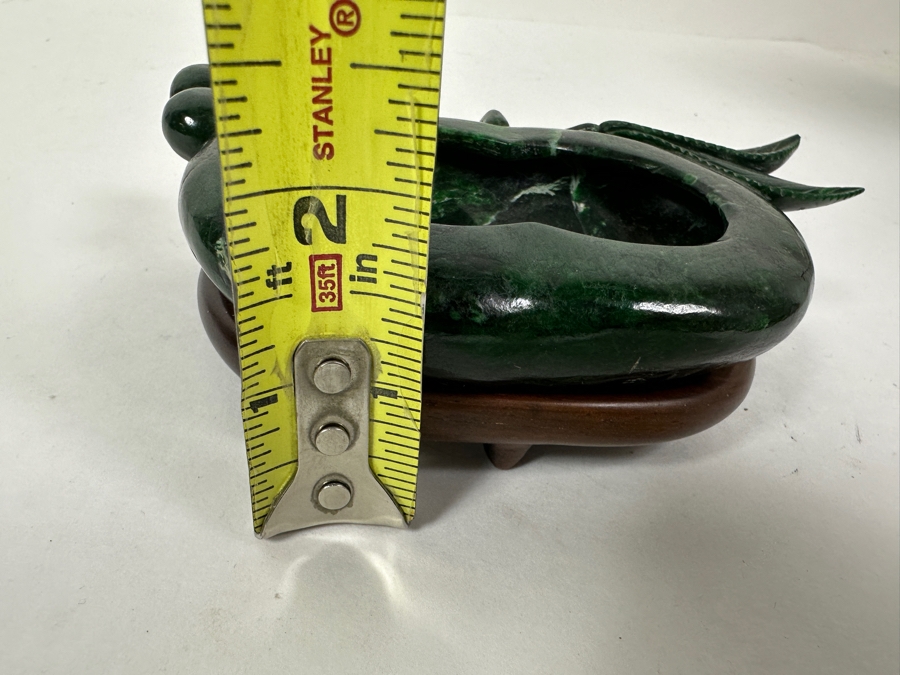 Vintage Chinese Carved Green Stone Dish With Cherries And Leaves Motif 6W X 3.5D X 1.75H [Photo 15]