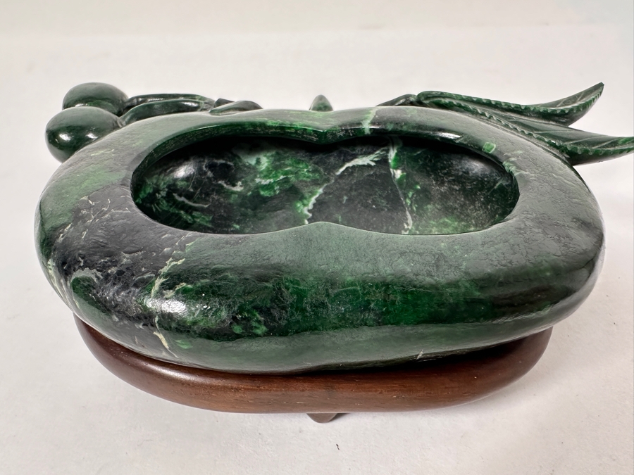 Vintage Chinese Carved Green Stone Dish With Cherries And Leaves Motif 6W X 3.5D X 1.75H [Photo 5]