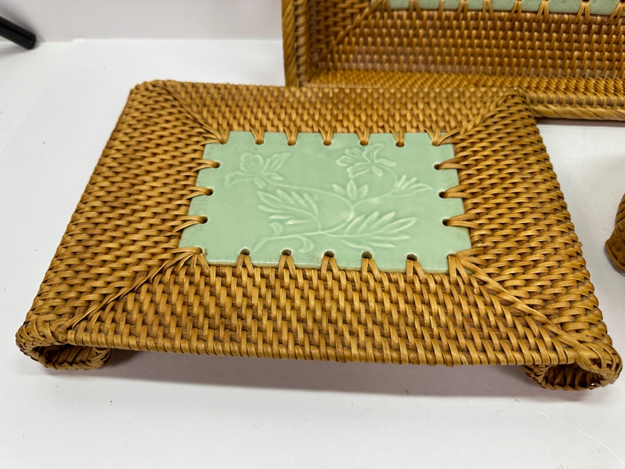 Woven Tray 12.5W, Stand And Basket With Porcelain Inserts [Photo 4]