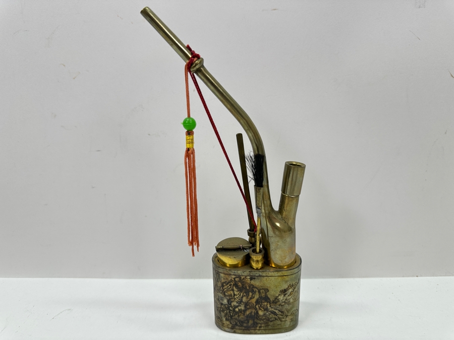 Vintage Chinese Brass Opium Pipe 8H [Photo 6]