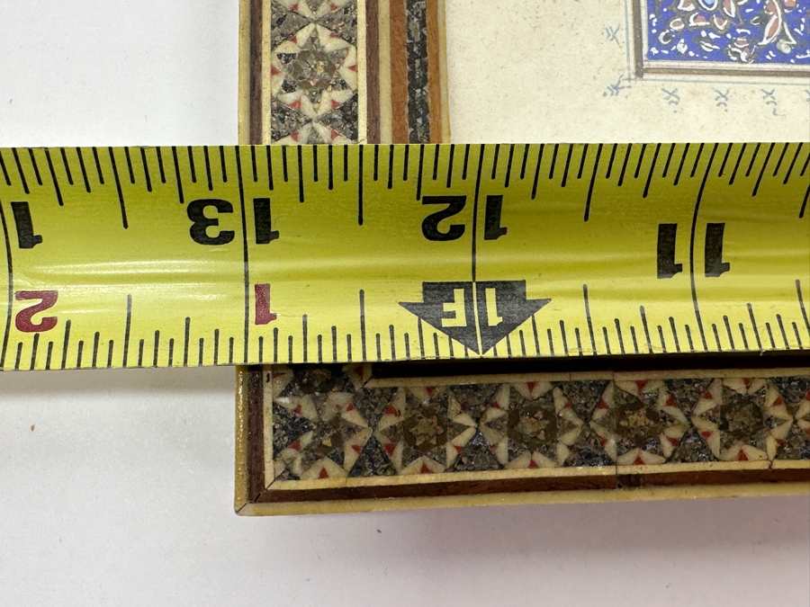 Vintage Persian Miniature Painting In Mosaic Wooden Frame 13 X 7.5 [Photo 11]
