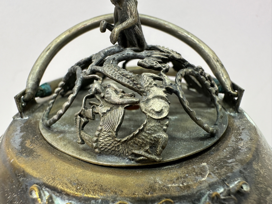 Vintage Chinese Tibetan Silver Overlay Stone Body Dragon Teapot With Inscription Underneath 6H [Photo 6]