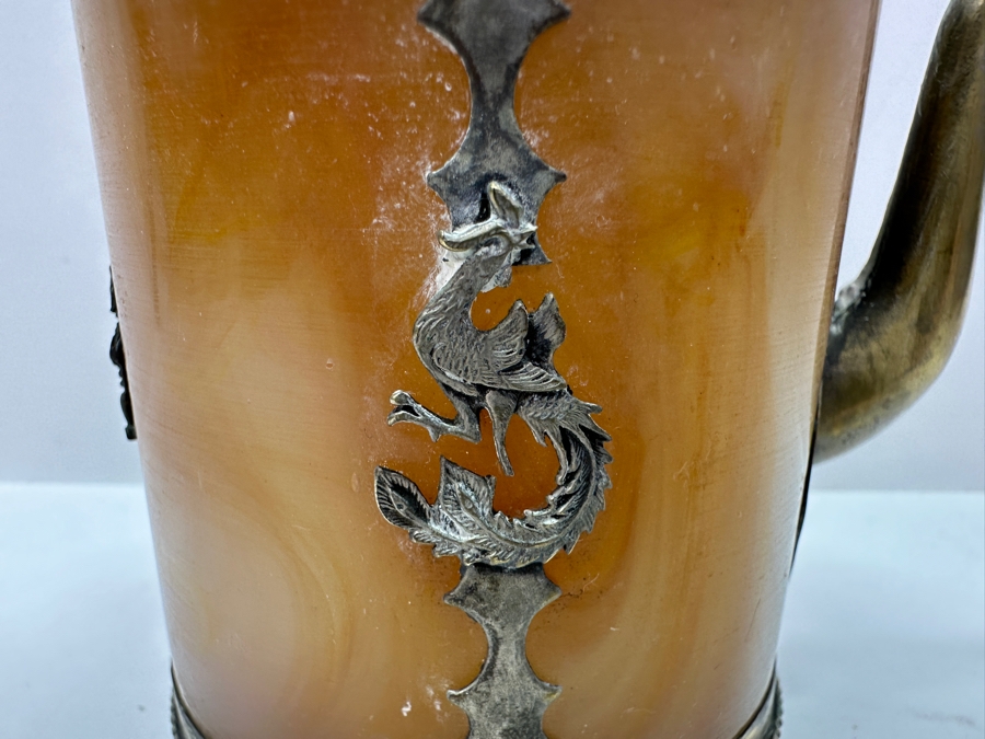 Vintage Chinese Tibetan Silver Overlay Stone Body Dragon Teapot With Inscription Underneath 6H [Photo 12]