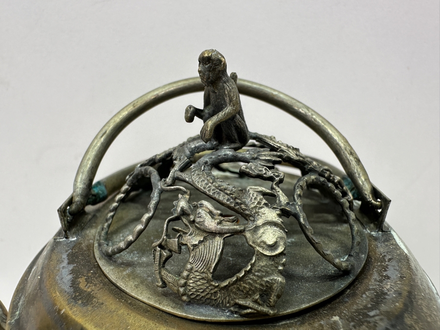 Vintage Chinese Tibetan Silver Overlay Stone Body Dragon Teapot With Inscription Underneath 6H [Photo 7]