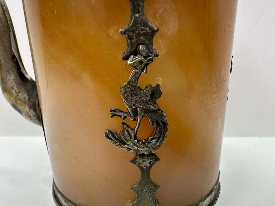 Vintage Chinese Tibetan Silver Overlay Stone Body Dragon Teapot With Inscription Underneath 6H [Photo 3]