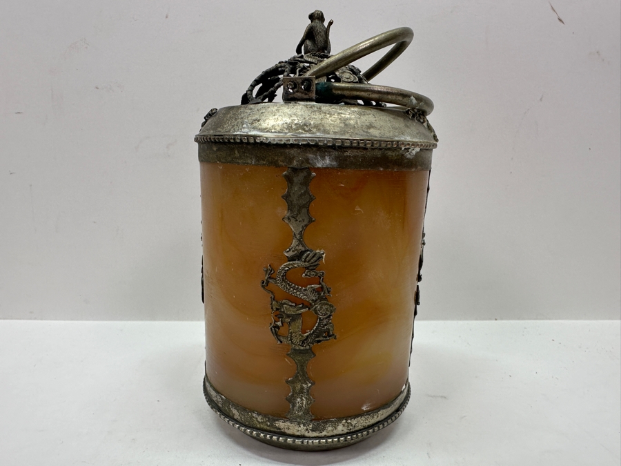 Vintage Chinese Tibetan Silver Overlay Stone Body Dragon Teapot With Inscription Underneath 6H [Photo 9]