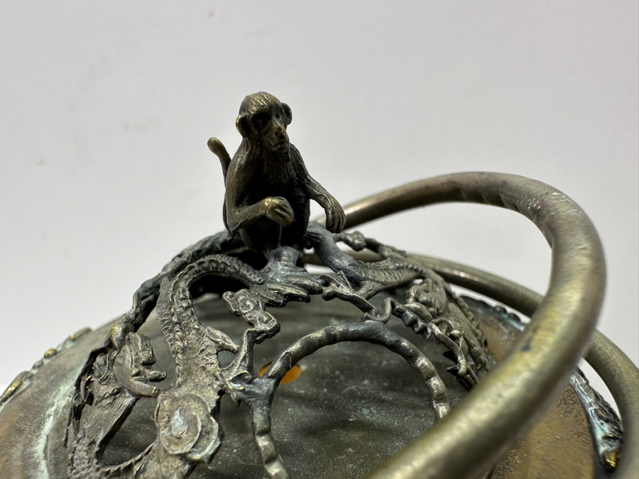 Vintage Chinese Tibetan Silver Overlay Stone Body Dragon Teapot With Inscription Underneath 6H [Photo 14]