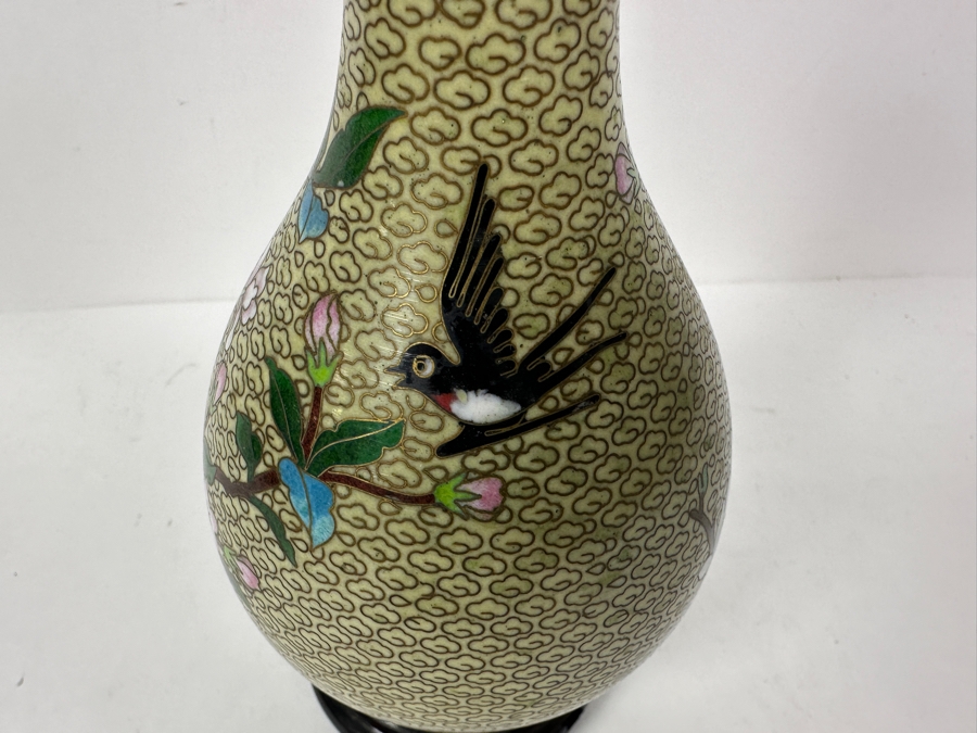 Chinese Cloisonne Vase On Wooden Stand 8H [Photo 7]