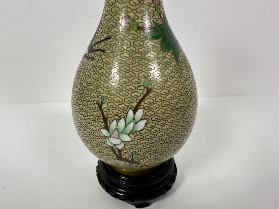 Chinese Cloisonne Vase On Wooden Stand 8H [Photo 8]