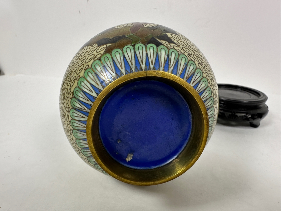 Chinese Cloisonne Vase On Wooden Stand 8H [Photo 6]