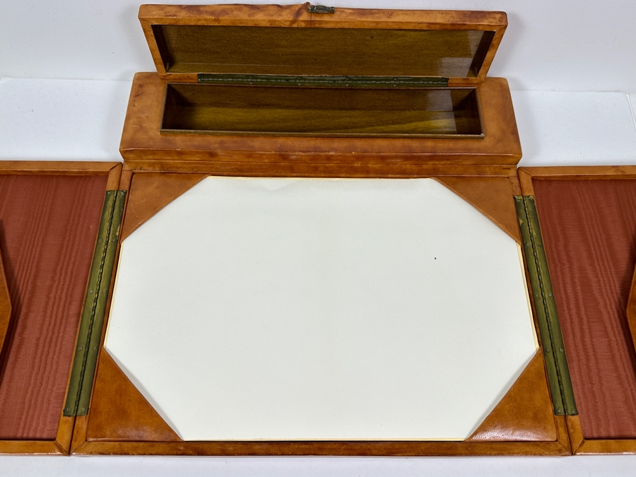 Embossed Leather Portable Lap Desk With Two Folding Doors And One Top Compartment 16W X 15D X 2.5H [Photo 3]