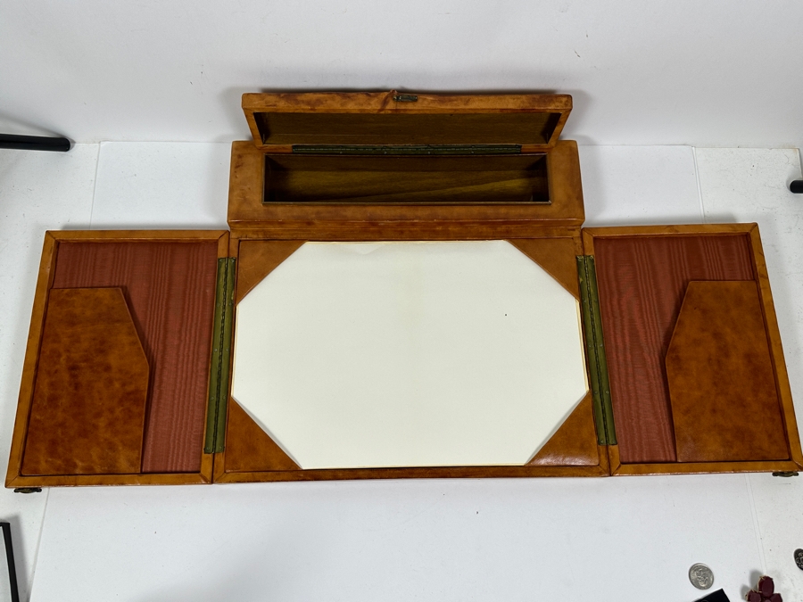 Embossed Leather Portable Lap Desk With Two Folding Doors And One Top Compartment 16W X 15D X 2.5H [Photo 2]