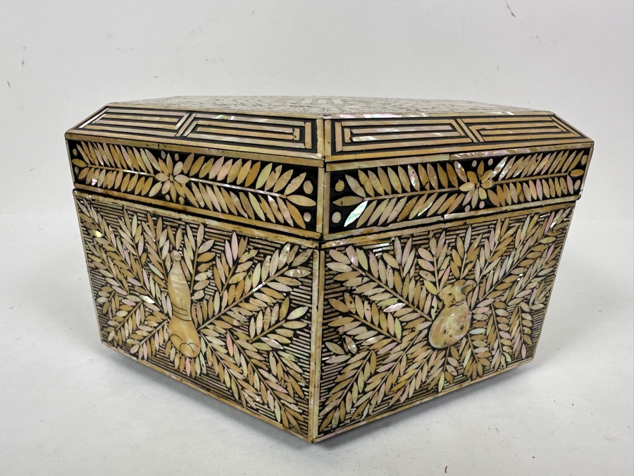 Vintage Stunning Korean Mother Of Pearl Inlay Jewelry Box 8.5W X 4H [Photo 9]