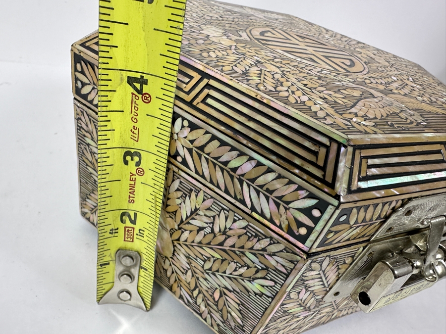 Vintage Stunning Korean Mother Of Pearl Inlay Jewelry Box 8.5W X 4H [Photo 19]