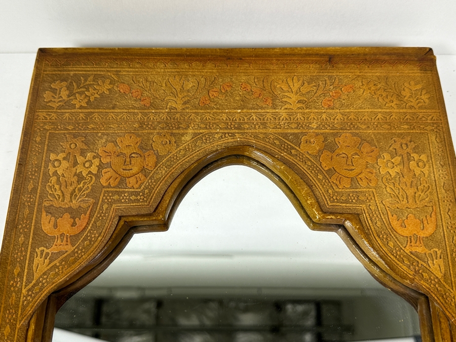 Artist Signed Tooled Leather Wall Mirror Hand Made In Greece 10.5W X 15.5H [Photo 2]