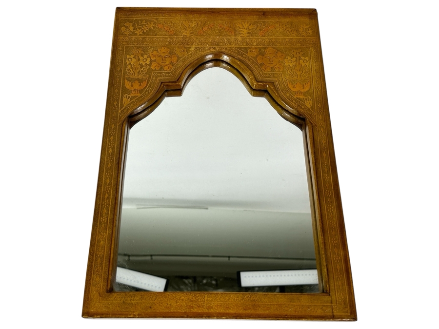 Artist Signed Tooled Leather Wall Mirror Hand Made In Greece 10.5W X 15.5H [Photo 1]