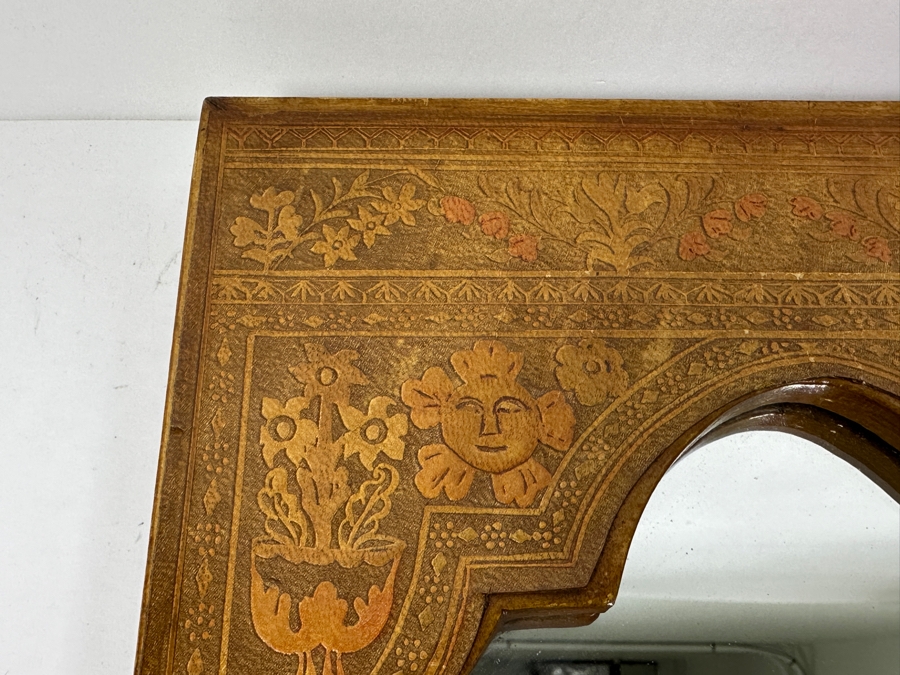 Artist Signed Tooled Leather Wall Mirror Hand Made In Greece 10.5W X 15.5H [Photo 3]