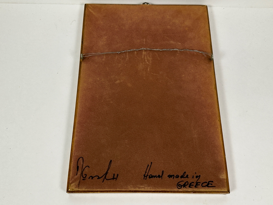 Artist Signed Tooled Leather Wall Mirror Hand Made In Greece 10.5W X 15.5H [Photo 6]