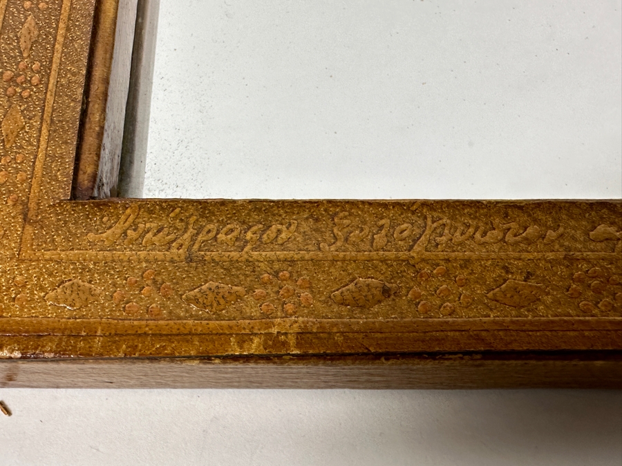 Artist Signed Tooled Leather Wall Mirror Hand Made In Greece 10.5W X 15.5H [Photo 4]