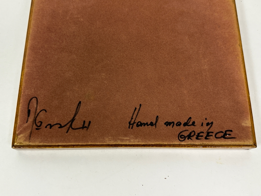 Artist Signed Tooled Leather Wall Mirror Hand Made In Greece 10.5W X 15.5H [Photo 7]