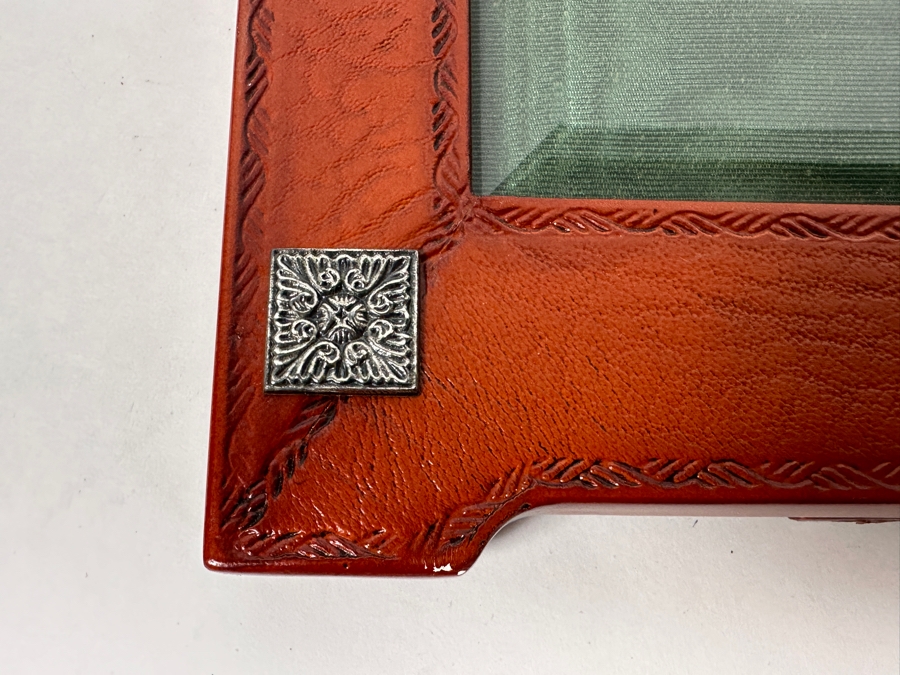 Altana Sterling Silver / Tooled Leather Picture Frame 9.5 X 13.5 [Photo 3]