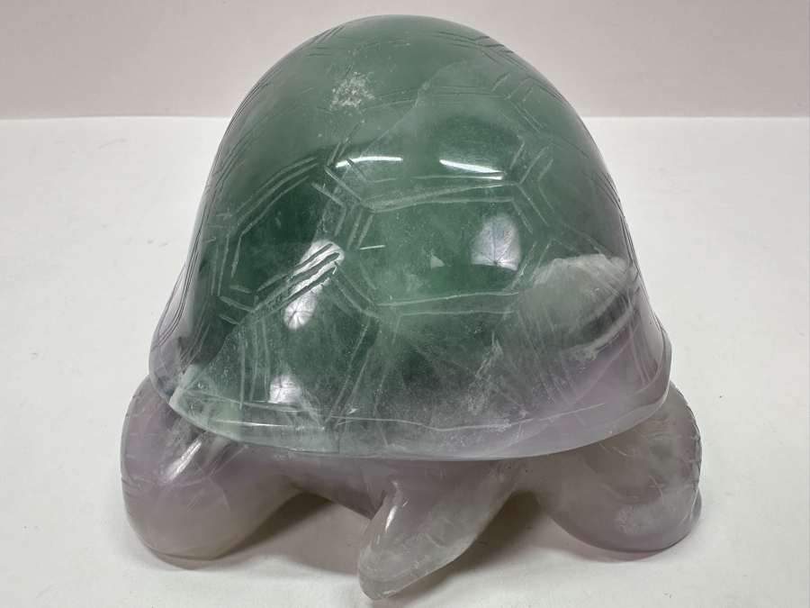 Vintage Chinese Hand Carved Green and Purple Fluorite Turtle 7.5'W x 4.5'D x 3'H [Photo 12]