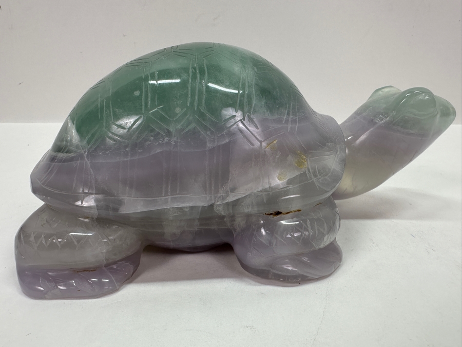 Vintage Chinese Hand Carved Green and Purple Fluorite Turtle 7.5'W x 4.5'D x 3'H [Photo 8]