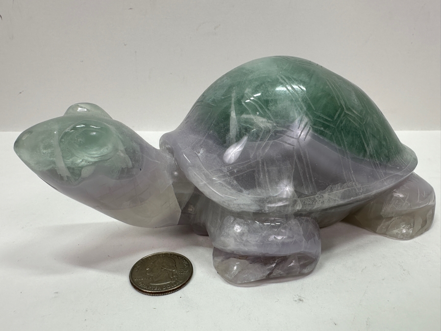 Vintage Chinese Hand Carved Green and Purple Fluorite Turtle 7.5'W x 4.5'D x 3'H [Photo 5]
