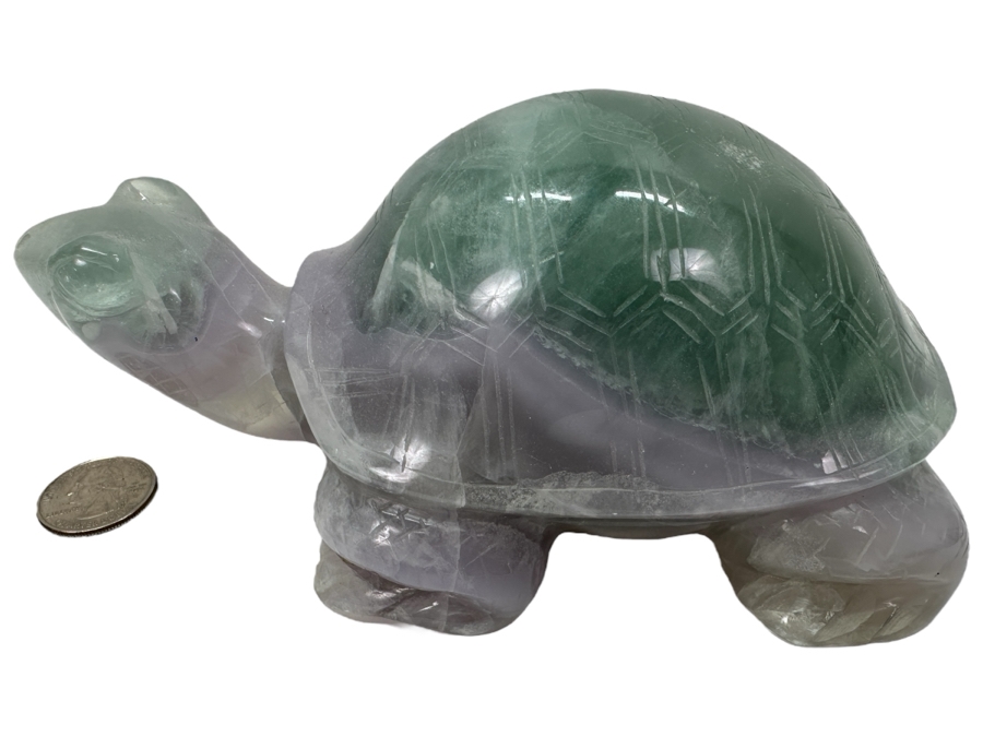 Vintage Chinese Hand Carved Green and Purple Fluorite Turtle 7.5'W x 4.5'D x 3'H [Photo 1]
