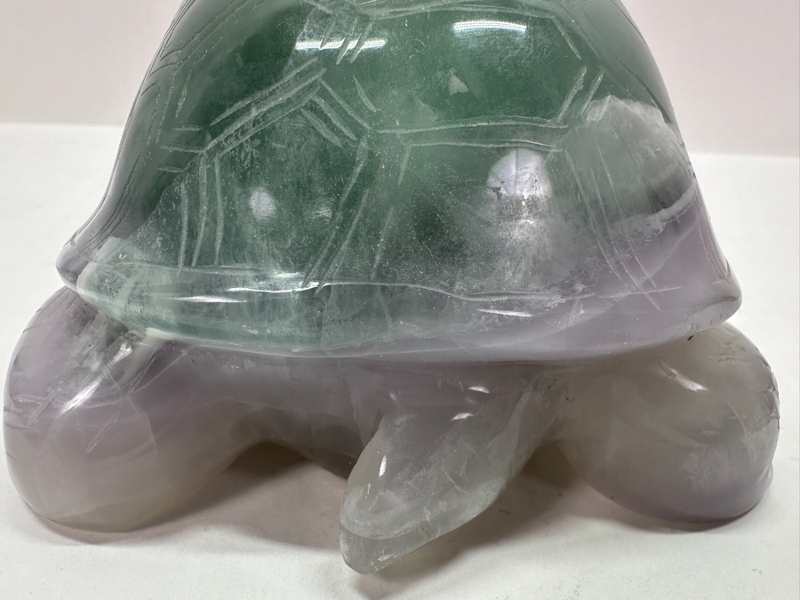 Vintage Chinese Hand Carved Green and Purple Fluorite Turtle 7.5'W x 4.5'D x 3'H [Photo 13]