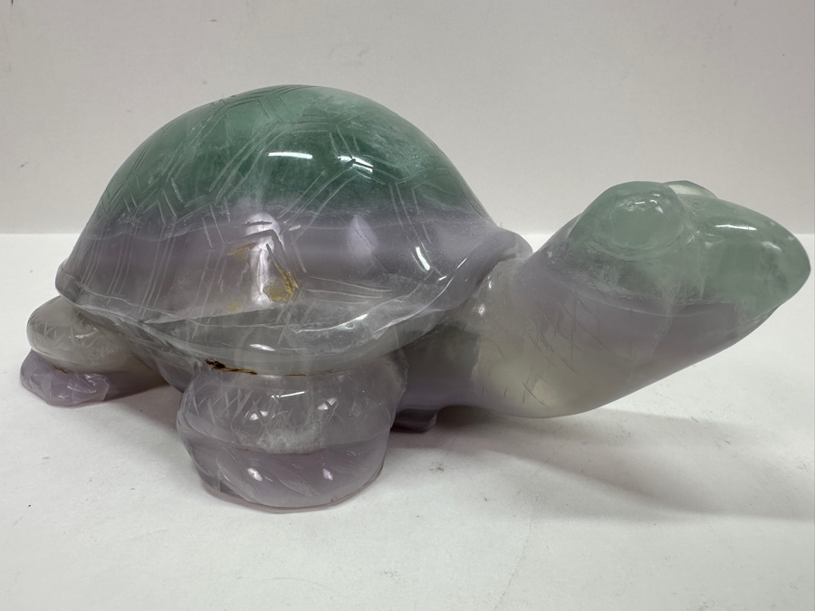 Vintage Chinese Hand Carved Green and Purple Fluorite Turtle 7.5'W x 4.5'D x 3'H [Photo 7]