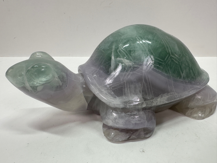 Vintage Chinese Hand Carved Green and Purple Fluorite Turtle 7.5'W x 4.5'D x 3'H [Photo 6]